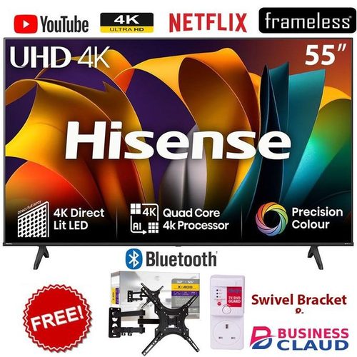 Hisense 55A6N,55" Inch 4K Ultra HD Smart LED Smart VIDAA TV,NETFLIX,YOUTUBE +(2YRS WARRANTY)FREE 360 BRACKET+POWER GUARD