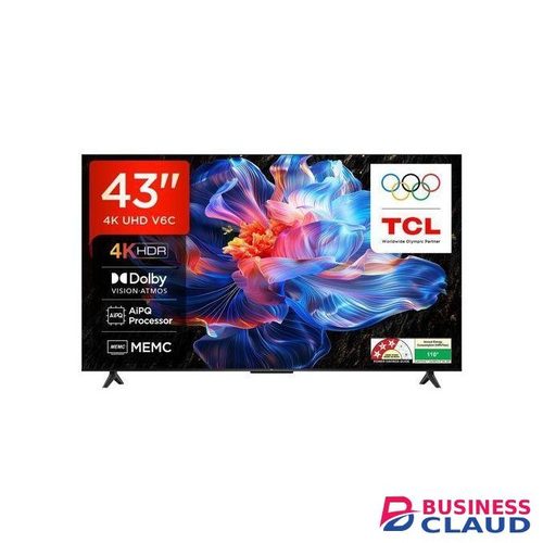 TCL 43V6C,43 Inch Smart Google TV, 4K Ultra HD HDR, Frameless Design, Dolby Audio, HDMI, USB, Bluetooth, Netflix, YouTube (1YR WRTY)+WALL BRACKET+TV GUARD