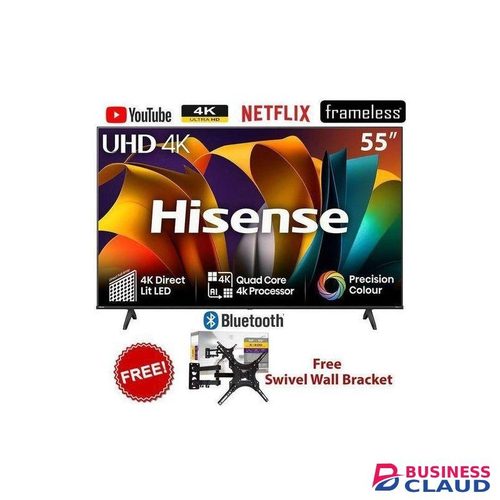 Hisense 55" Inch 55A6 Ultra HD 4K TV Frameless SMART TV-VIDAA SMART OS Television-Bluetooth Enabled,A6 Series,Netflix,Youtube, A+ Panel,Inbuilt Decoder (25 Months Warranty)+FREE Rotate WALL MOUNTING BRACKET
