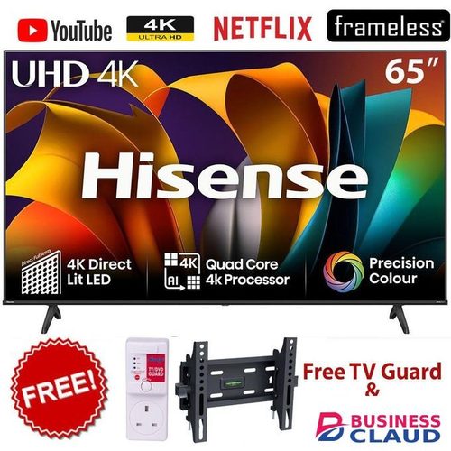 Hisense 65 Inch UHD 4K HDR VIDAA TV With Dolby Audio,65A6N (New 2025 Model)+FREE TILT BRACKET+TV GUARD