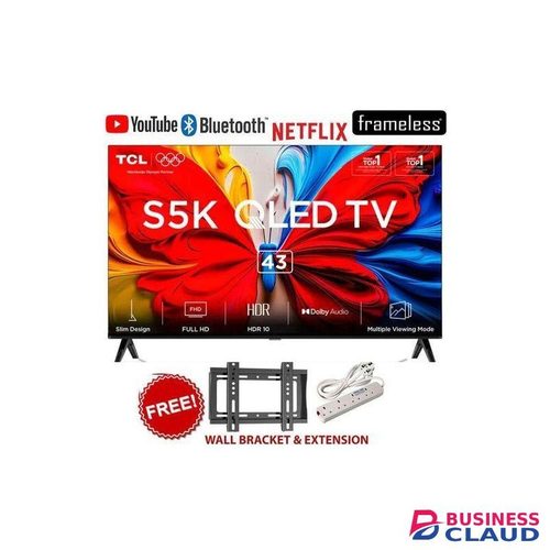 TCL 43S5K 43” INCH QLED GOOGLE TELEVISION,SMART MODEL FUUL HD,ANDROID TV OS,WIFI,BLUETOOTH,HDMI,USB,MODEL 2025-(1-YEAR WARRANTY)+FREE WALL BRACKET+EXTENSION