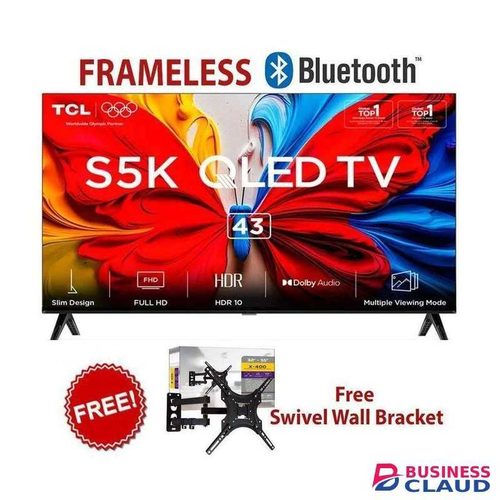TCL 43" Smart QLED Google TV,43S5K 2025 Model, Full HD Android OS, WiFi + Bluetooth,Netflix, Dolby Audio, Slim Frameless+FREE 360 BRACKET