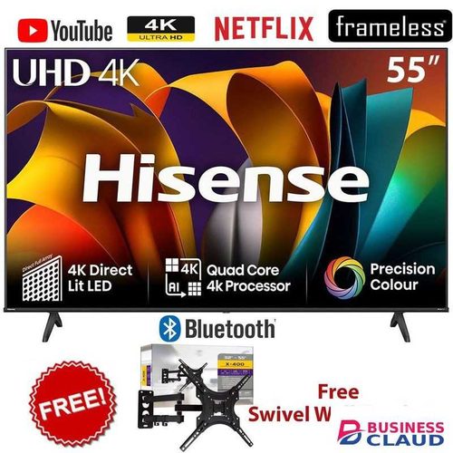 Hisense 55" INCH,55A6N,4K ULTRA HD SMART TV, NETFLIX, BLUETOOTH-ENABLED,VIDAA OS, 2025 MODEL+FREE ROTATING BRACKET