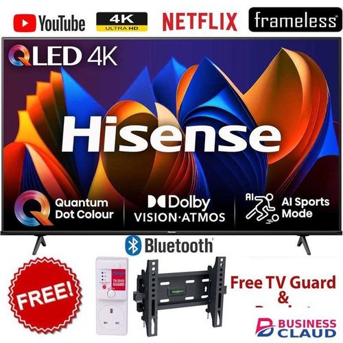 Hisense 55" INCH,VIDAA OS,FRAMELESS SMART TV 4K QLED,NETFLIX+TILT BRACKET+GUARD