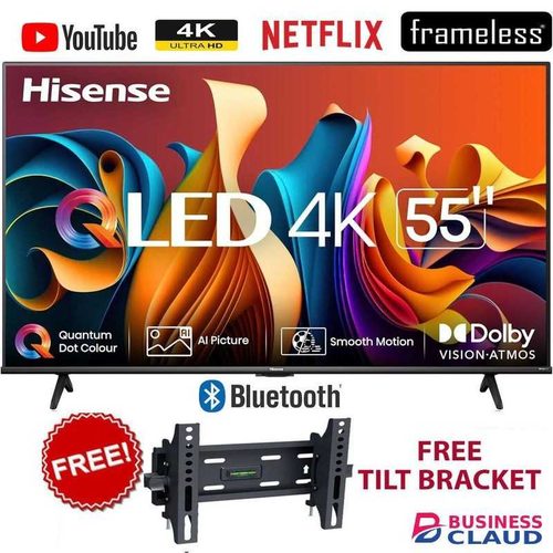 Hisense 55" INCH,VIDAA OS,FRAMELESS SMART TV 4K QLED,BLUETOOTH-55Q6N+TILT WALL BRACKET
