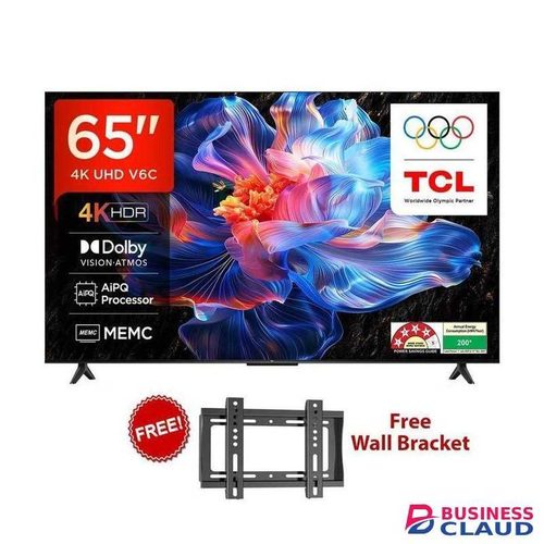 TCL 65" Inch Google TV, Smart 4K HDR, Model 65V6C, Frameless Display+FREE WALL BRACKET (1YR Warranty)