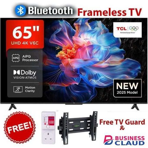 TCL 65 Inch Smart Google TV – 65V6C Model, 4K HDR Ultra HD, Modern Frameless Display, Dolby Sound, HDMI, USB, Bluetooth, Netflix, YouTube+FREE GIFTS