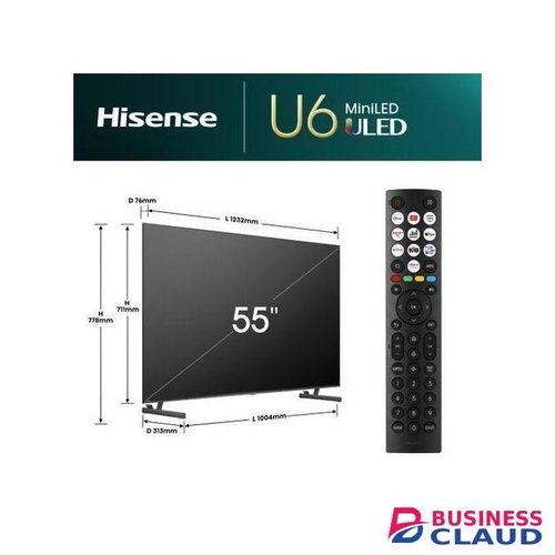 Hisense 55 Inch U6 Series Mini-LED ULED 4K VIDAA, Dolby Vision, QLED, Hi-View Engine AI & 2 Years Warranty + Wall Mount