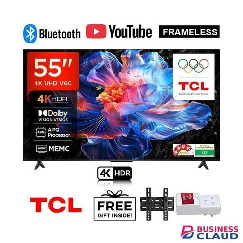 TCL 55V6C 55" Smart 4K HDR Google TV with AiPQ Processor, HVA Panel, Dolby Atmos & ce Control