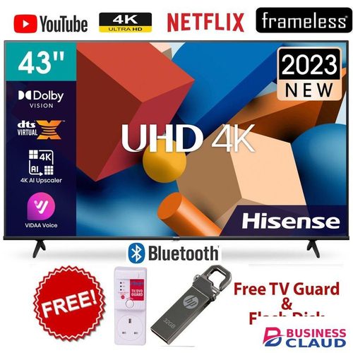 Hisense 43" Inch-Bluetooth,Smart&Digital LED TV ULTRA HD 4K HDR,Netflix+POWER GUARD+32GB FLASH DISK