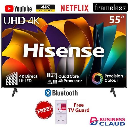 Hisense 55" Inch 4K UHD,CE CONTROL,WI-FI,FRAMELESS,4K HDR (2025 MODEL)+FREE TV POWER GUARD(2YRS WARRANTY)