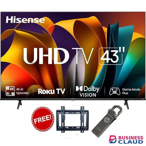 Hisense 43-Inch Frameless Smart TV – 4K UHD, Wi-Fi, Bluetooth, Netflix, YouTube, HDR10+, DTS Surround, USB & HDMI+FREE GIFTS