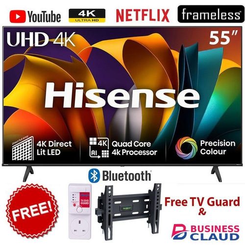 Hisense 55' Inch Smart UHD 4K Frameless,Bluetooth-Enabled,Dolby Audio TV, YouTube, Netflix+FREE GIFTS
