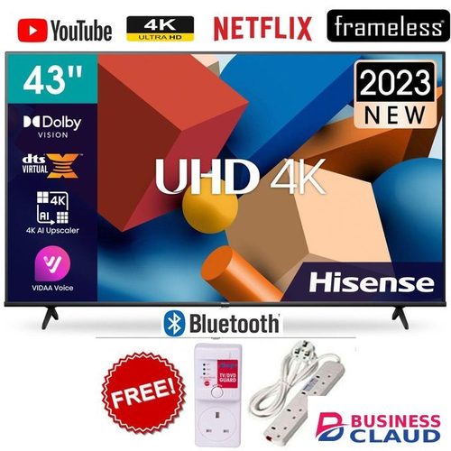 Hisense 43" Inch-43A6K,Bluetooth,Smart LED TVUHD 4K HDR,Netflix+FREE POWER GUARD+EXTENSION