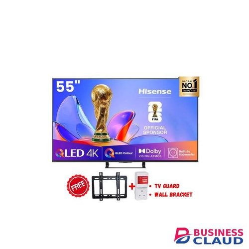 Hisense 55" INCH 4K QLED SMART TV,DOLBY VISION,BLUETOOTH-ENABLED-FRAMELESS, MODEL 2025-(2-YEAR WARRANTY)+FREE WALL BRACKET+TV GUARD