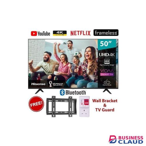 Hisense 50'' Inches Smart UHD 4K TV (50A6),Bluetooth- Black +1 Year Warranty WITH FREE TV GUARD MOUNT JBS ANTISURGE EXTENSION