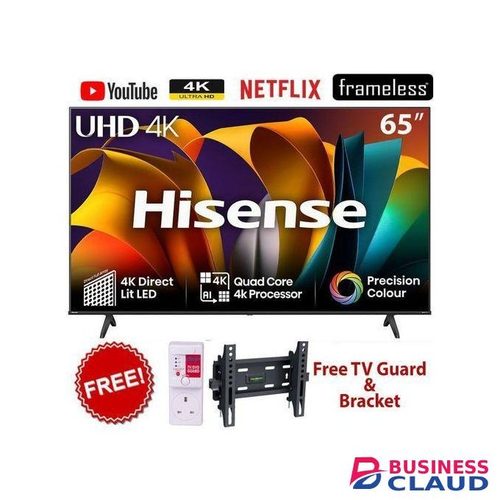 Hisense 65A6,65" Inch 4K UHD Smart TV, With Dolby Vision HDR, DTS Virtual X, Bluetooth,inbuilt WiFi+FREE TV GUARD+ WALL BRACKET(2YRS WARRANTY)