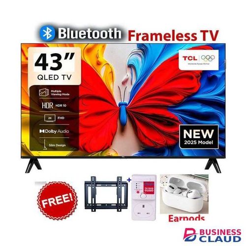 TCL S5K 43" Inch Smart QLED TV, Full HD Resolution, Google TV OS, HDR10, Dolby Audio, Wi-Fi Streaming+FREE BRACKET+TV GUARD+EARPODS (1YR WRTY)