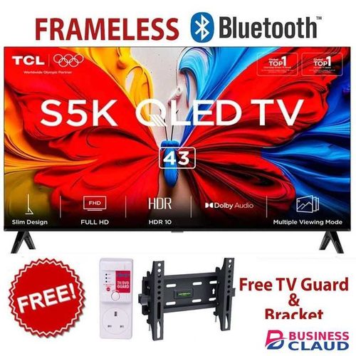 TCL 43S5K 43" Inch QLED Full HD Smart Google TV,BLUETOOTH-ENABLED/FRAMELESS,YOUTUBE,NETFLIX+FREE TILT BRACKET+TV GUARD