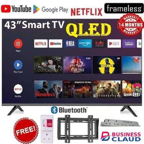 Vitron HTC4300QFS,43" Inch QLED FHD Smart Android TV,Google Play Store, Bluetooth Enabled, Wi-Fi Connectivity, Frameless Design, Netflix, YouTube+FREE WALL BRACKET+TV GUARD+EXTENSION