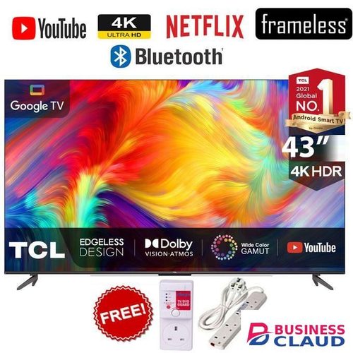 TCL 43" Inch 4K UHD Frameless/Bluetooth TV,GOOGLE TV,INBUILT DECODER/NETFLIX+TV GUARD+EXTENSION