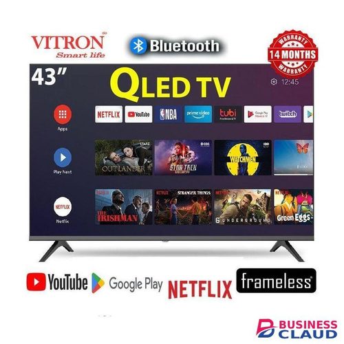 Vitron 43" Inch QLED Full HD Smart Android TV//Google Play Store, BLUETOOTH-ENABLED, Frameless Ultra-Slim Design, Wi-Fi Connectivity, Netflix, YouTube, App Store+FREE 6 GIFTS