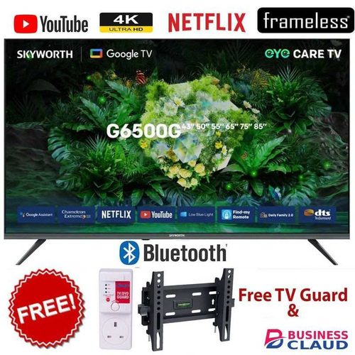 Skyworth 43G6500G,43” 4K ULTRA SMART FRAMELESS TV,BLUETOOTH,YOUTUBE, NETFLIX+FREE GIFTS