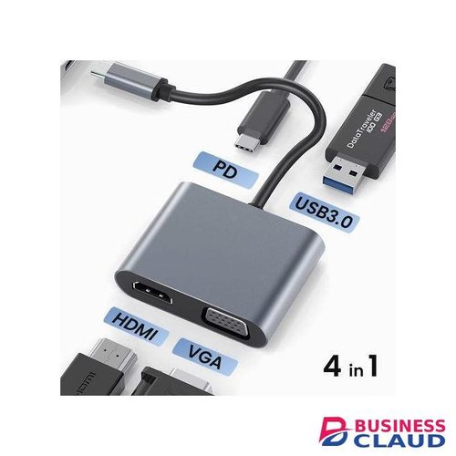 Convert 4 In 1 Type-c+HDMI+VGA+PD Charging+USB 3.0 Adapter Docking Station Hub
