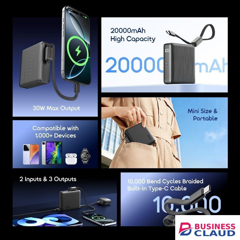 Oraimo PowerNova L21 Power Bank 20000mAh 30W Fast Charging Built-In Cable