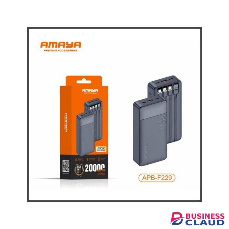 Amaya APB-F229 22.5W SUPER FAST CHARGER 20000MAH POWER BANK, DURABLE QUALITY , ANTI-SCRATCH TEXTURE, 4 BUILD-IN 1 CABLES, DIGITAL LED DISPLAY