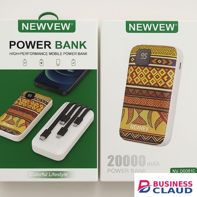 NEWVEW 10000mAh Power Bank with Digital Display – Fast Charging, Built-in Cables