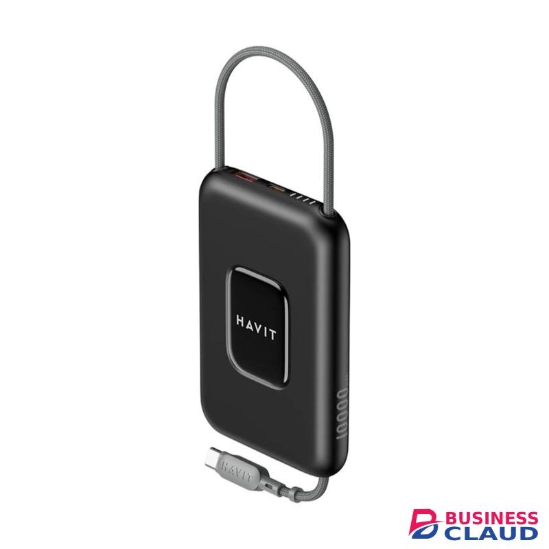 Havit PB32, 10000mAh, Fast Charging 22.5W, Power Bank with LED Indicator, 3-IN-1 simultaneous charging, Built-In USB cable - Black