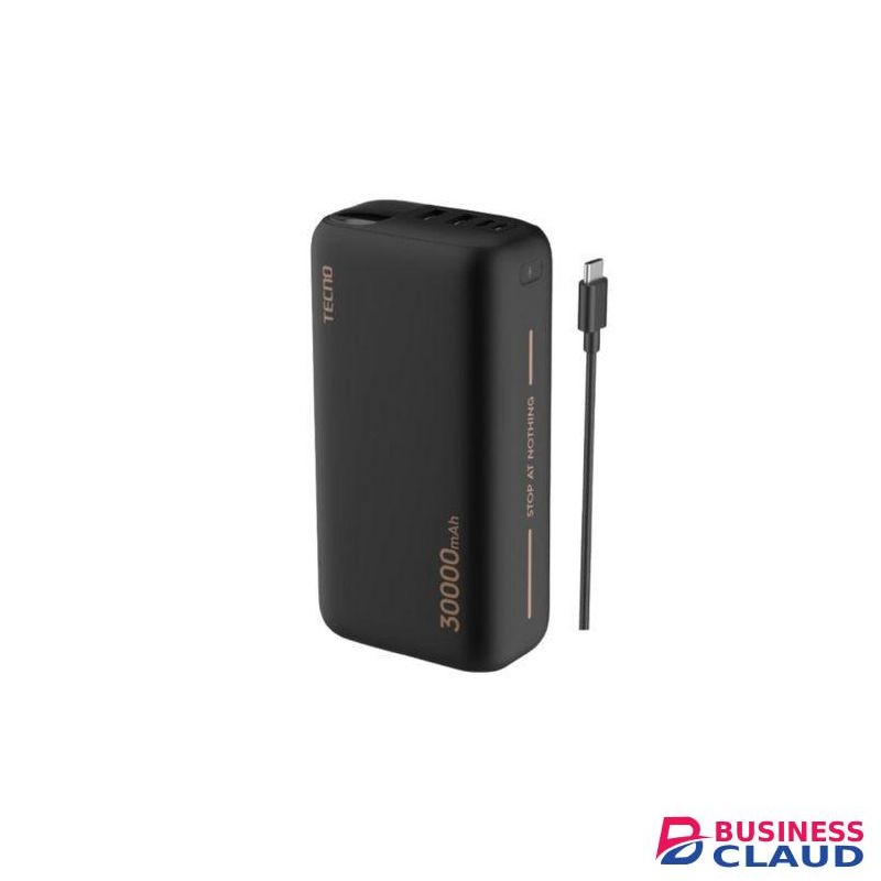 Tecno Omni-Tank P301 30000mAh Power Bank 3-Port 15W Fast Charging with LED Display & Safety Protection.
