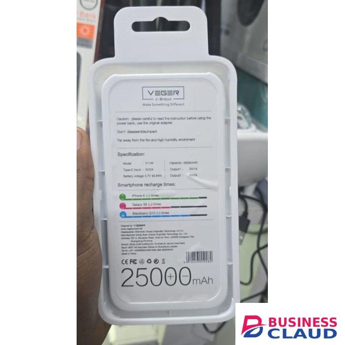 VEGER Heavy-Duty Power Bank 25000mAh for iPhone Samsung Android Devices