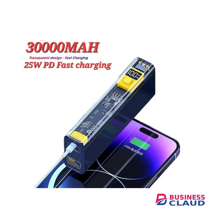 30000mAH Transparent 20W+25W PD+QC Large Capacity Fast Charge Power Bank