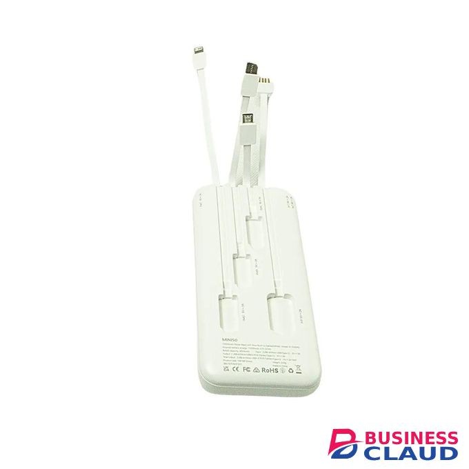 Miniso 10000mAh Power Bank with Four Built-in Cables - White