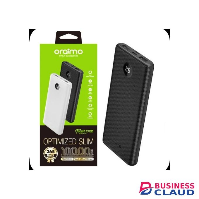 Oraimo PowerBank 10000 MAh Toast 10,Black, Ultimate Slim