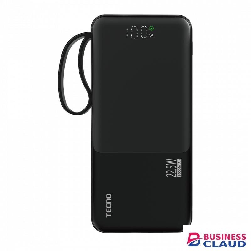 Tecno Power Bank 20000mAh (L201Q-Black) ,Pocket sized , Universal Compatibility ,22.5W Super Fast Charge 4 Ports, 4 Cables Universal Compatibility , Advanced Safety Protections , Elegant Design with LED Display ,Retractable Phone Stand & Silicone Strap -