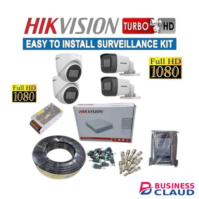 Hikvision 4 Night VisioN & Motion Detection 1080P Full HD 2MP ICCTV Cameras Complete Installation System Kit- 4 Channel DVR Machine