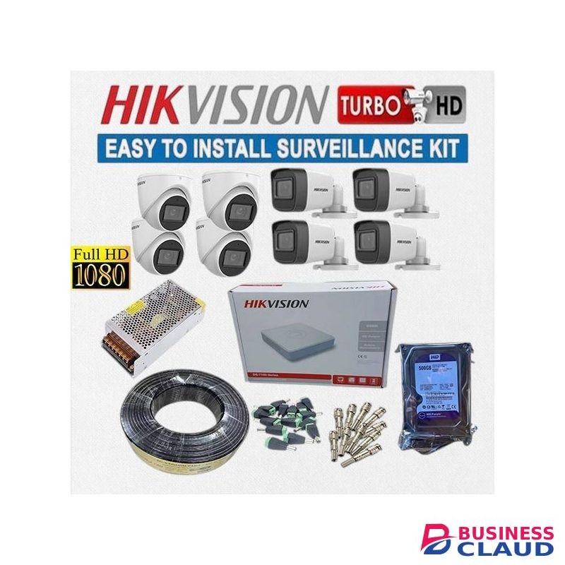 HIK Vision 8 High-Quality Video 1080P Full HD 2MP Resolution CCTV Cameras Complete System Kit -8 Channel Machine & 500GB Harddisk +100M RG59 Cable