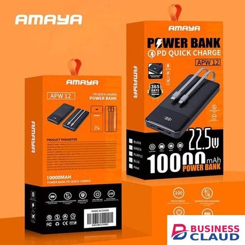 Amaya APW-12 10000mAh Ultra-Fast Power Bank – 22.5W Super Fast Charging, Dual Output, Lightweight & Travel-Friendly