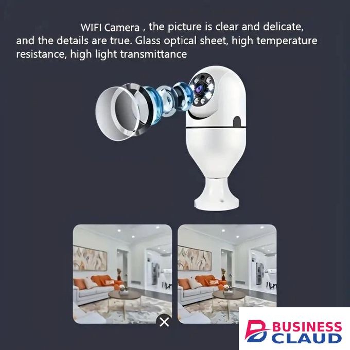 WiFi Light Bulb Camera - 355° Panoramic Wireless Security Camera, 2.4GHz Indoor Surveillance Cam with Night Vision, Two-Way-Talk, Remote Access via Phone