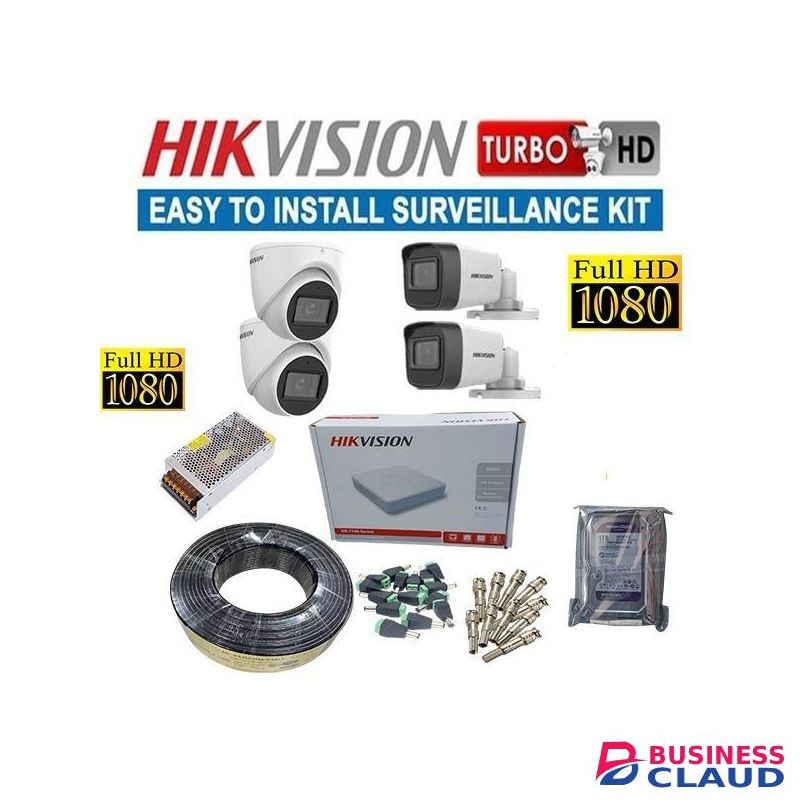 Hikvision 2MP 1080P Full HD Resolution 4 CCTV Cameras Complete Security System Installation Kit With 4 Channel DVR Recorder, 500GB Hard Disk + 50M RG59 Cable
