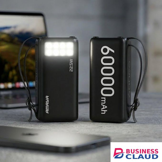 Amaya 60000 imAh Ultra-High Capacity Power Bank 22.5W Fast Charging Portable Station with LED Flashlight & Quad Output for Camping, Travel, and Emergency Backup