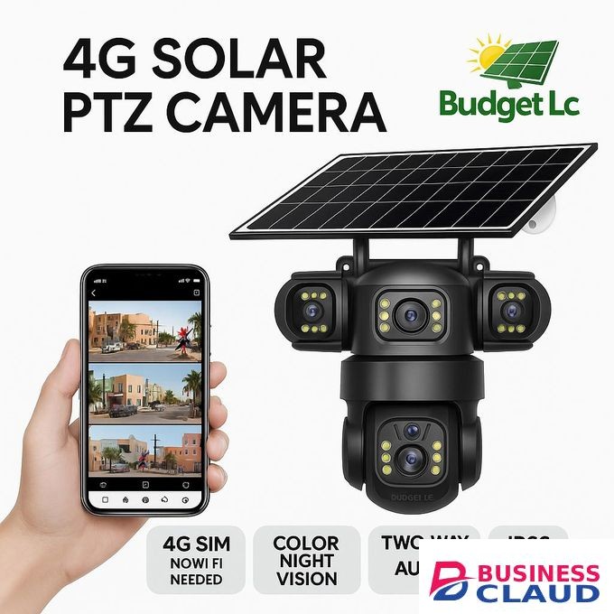 4G Solar PTZ CCTV Camera (SIM) Triple Lens, No Wi-Fi Needed, 360° Pan/Tilt, Color Night Vision