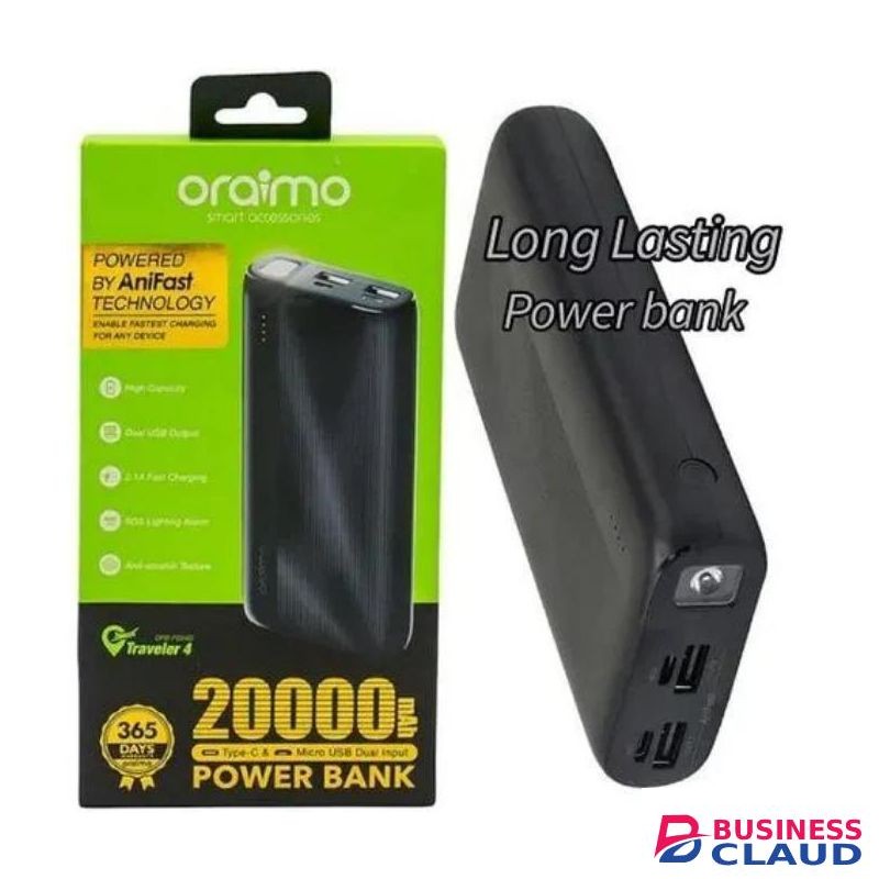 Oraimo Ultra Fast 20000mAh Power Bank Portable Charger with Free Cables + FREE GIFT Bluetooth Wireless Headphones