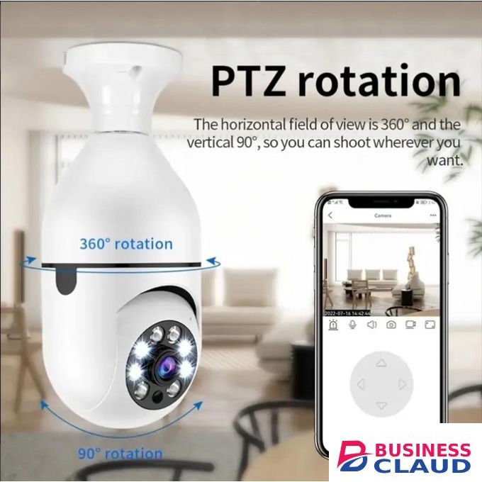 1080P CCTV CAMERA 360° PANORAMIC BULB CCTV WiFi IP PTZ PAN & TILT ROTATING CAMERA MOTION TRACKING,2WAY COMMUNICATION, SUPPORT SD CARD AND CLOUD STORAGE,FULL COLOR IMAGES ,ALARM AND MESSAGES NOTIFICATI