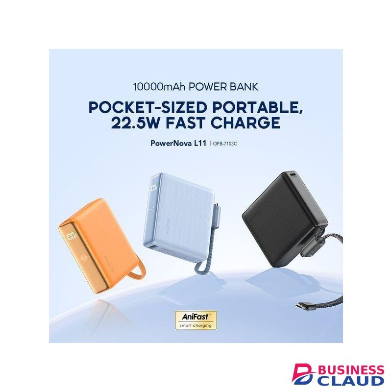 Oraimo PowerNova L11 10000mAh 22.5W Fast Charging Power Bank with Built-In Type-C Cable