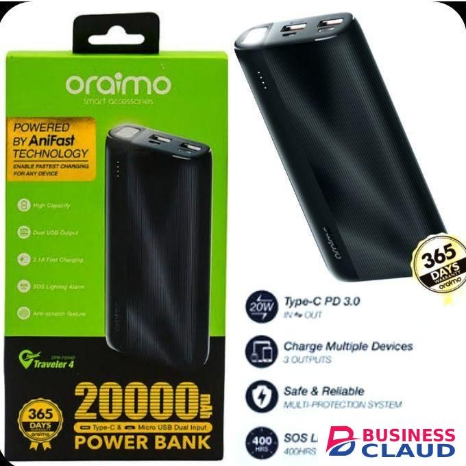 Oraimo Ultra Fast 20000mAh BEST Power Bank Portable Charger with Free Cables +GIFT Bluetooth Wireless Headphones