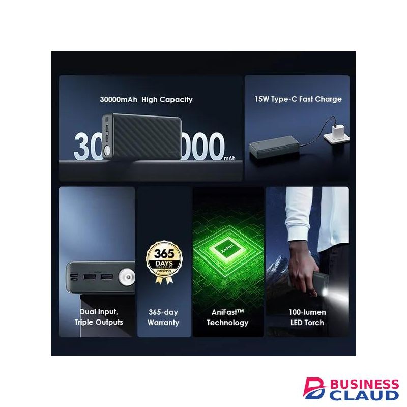 Oraimo PowerBox 300 Lit 30000mAh 15W Fast Charging High-Capacity Power Bank with Dual USB-A and Type-C Ports Portable Backup Battery for Smartphones Tablets and USB Devices, Durable Long-Lasting External Charger for Travel Outdoor Use and Daily Reliable P